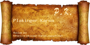 Plakinger Karsa névjegykártya
